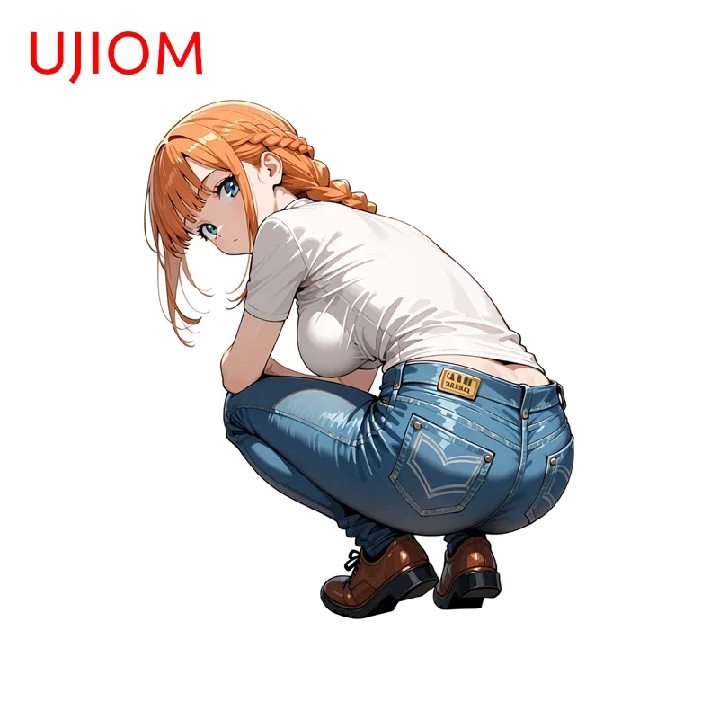 UJIOM alluring Golden long haired jeans squatting Wall Sticker Hot Selling creative Vinly Decal Suitable For Computer Case Decor