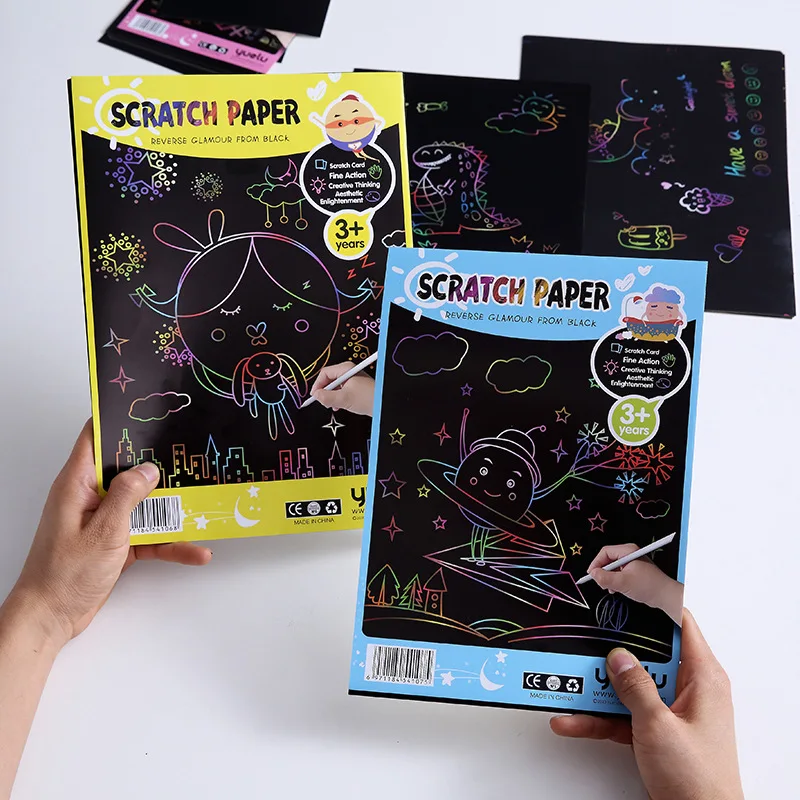 10 Pcs/Set A4 16K 32K Colorful DIY Scratch Painting Paper Children's Painting DIY Handmade Blank Scratch Painting Paper