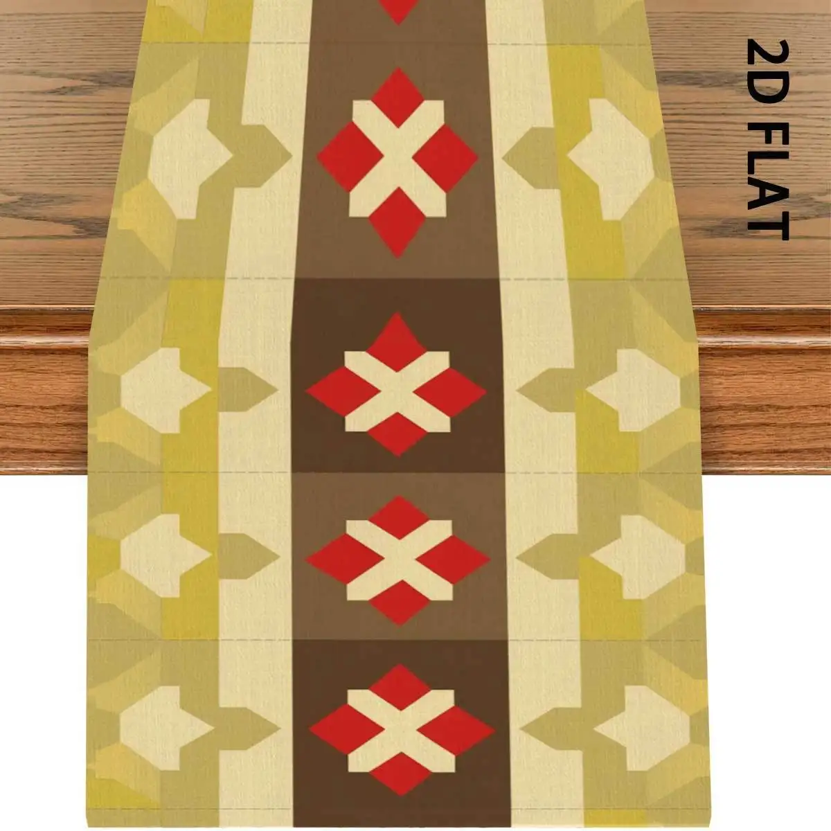 1 Piece Beige and Brown Patchwork Table Runner with Red and White Geometric Diamond Pattern, Suitable for Farmhouse, Indoor, Kitchen, Celebrations, Table Decoration, Restaurant, and Banquet Decoration Supplies