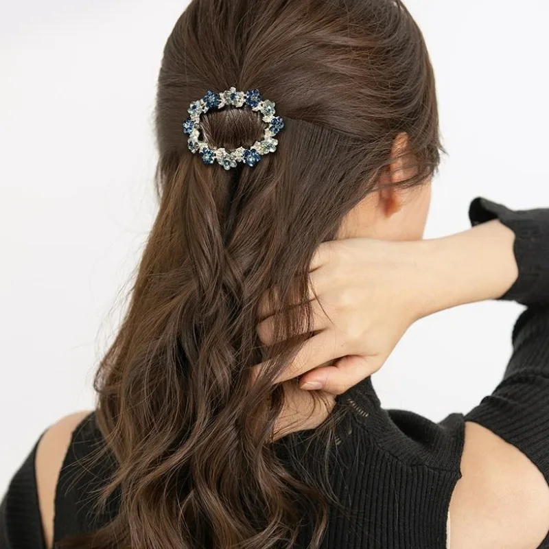 Horquilla ovalada de cristal para mujer, accesorios para el cabello de moda coreana, horquilla superior de circón de lujo, clip de cola de caballo,