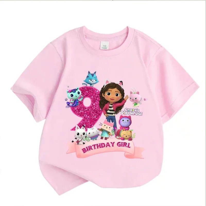 Gabby's Dollhouse 6th Birthday Girl Kids T-Shirt Pink Short Sleeve Cotton Top for Girls Summer Wear