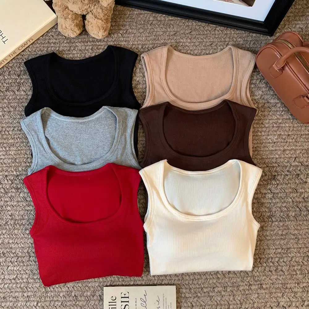 Square Collar Vest Wide Shoulder Strap Vest Outdoor Wear With Chest Pad Slim Fit T-Shirt Faionable Innerwear Base Tops Vest