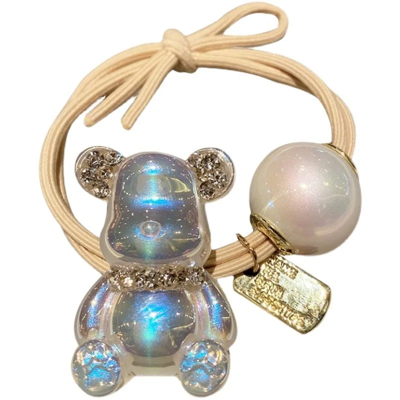 Mermaid Bear Rhinestone Hair Rope Cute Cartoon Bunny Exquisite Aurora Color Rubber Band Tie Ball Girl Hair Rope Accessoires