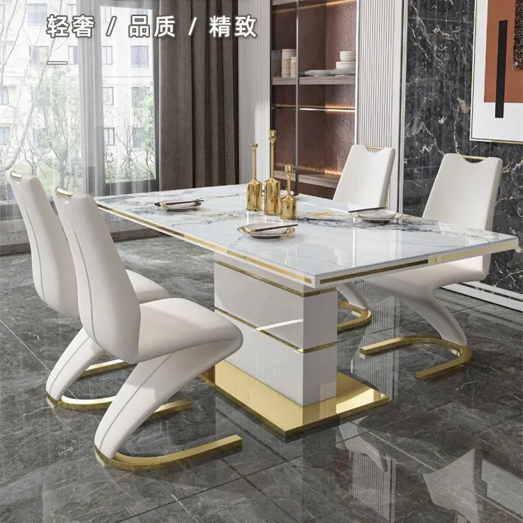 Bright rock slab dining table rectangular dining table modern simple light luxury