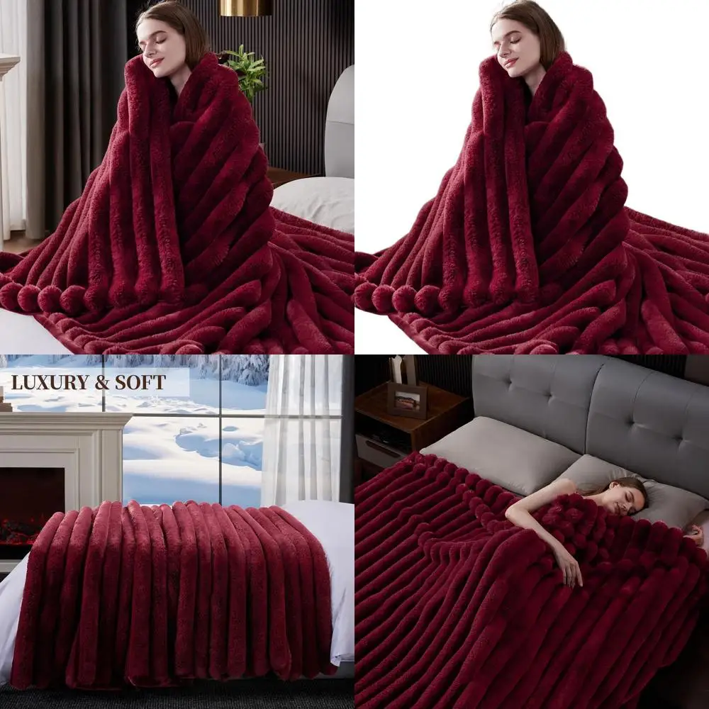

Роскошное красное покрывало из искусственного меха 1000GSM, плюшевое полосатое одеяло, 60x80, идеально подходит для кровати, дивана, домашнего декора и подарков