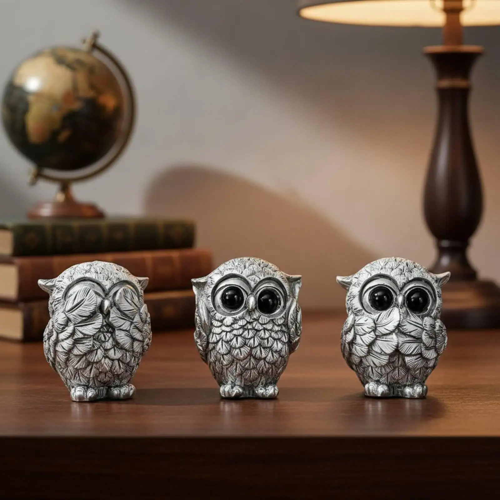 3 Pieces Three Owl Ornaments Nordic Resin Owl Statue Expressive Design Table
