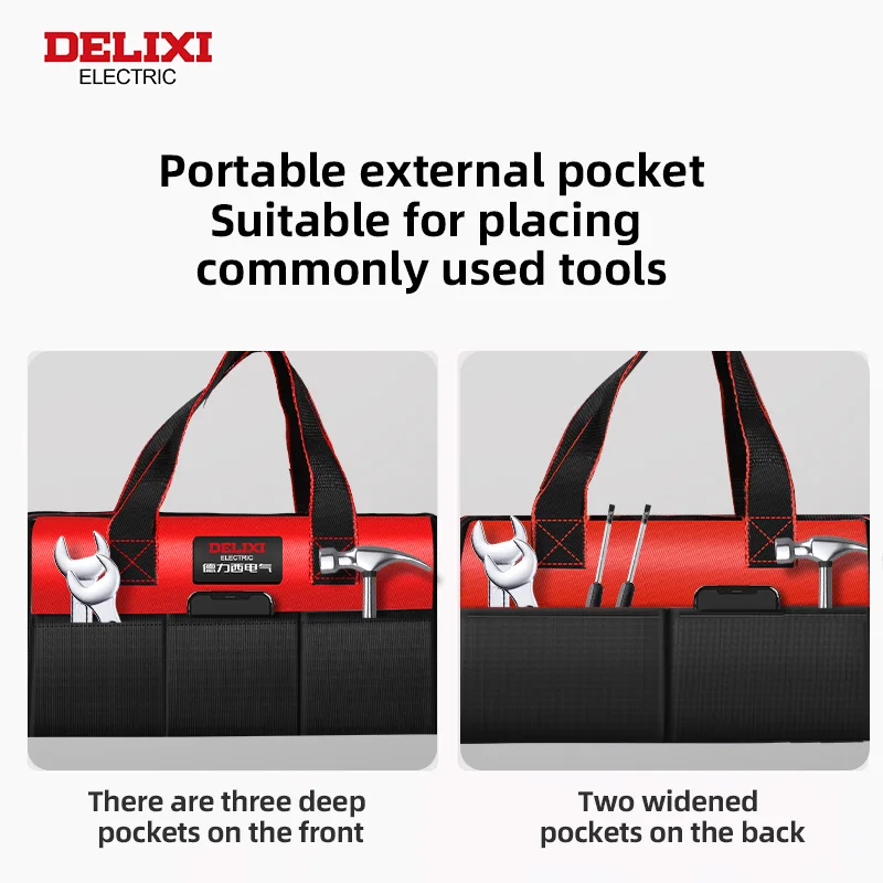 DELIXI ELECTRIC 13/14 بوصة حقيبة أدوات متعددة الوظائف واسعة الفم يده أداة حقيبة متعددة جيب أداة المنظم سستة حقيبة