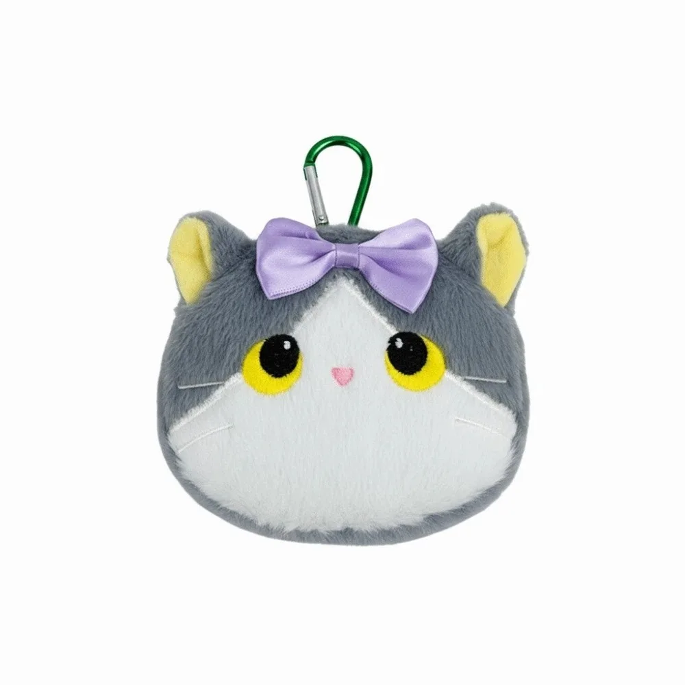 Star Decor Cat Coin Purse Faux Fur Compact Size Earbud Storage Bag Lightweight Texture Fabric Mini Wallet Cat Lovers