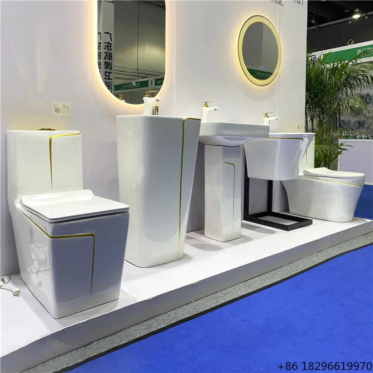 

White Floor Mounted Ceramic Toilet Sink Set One Piece Toilet Commode Wash Basin for Home Hotel Bathroom