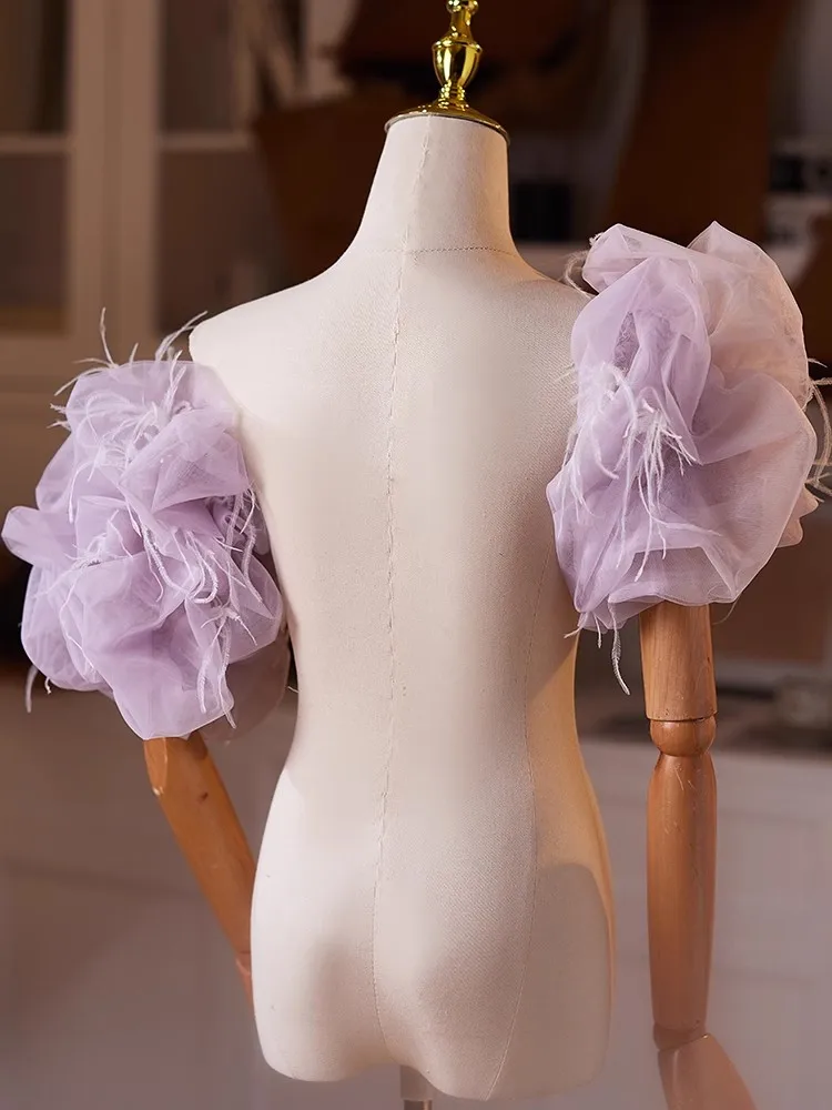 Women's Elegant Designer Purple Mesh Arm Sleeve Female Vintage Photography Formal Dress Performance Party Glove R349