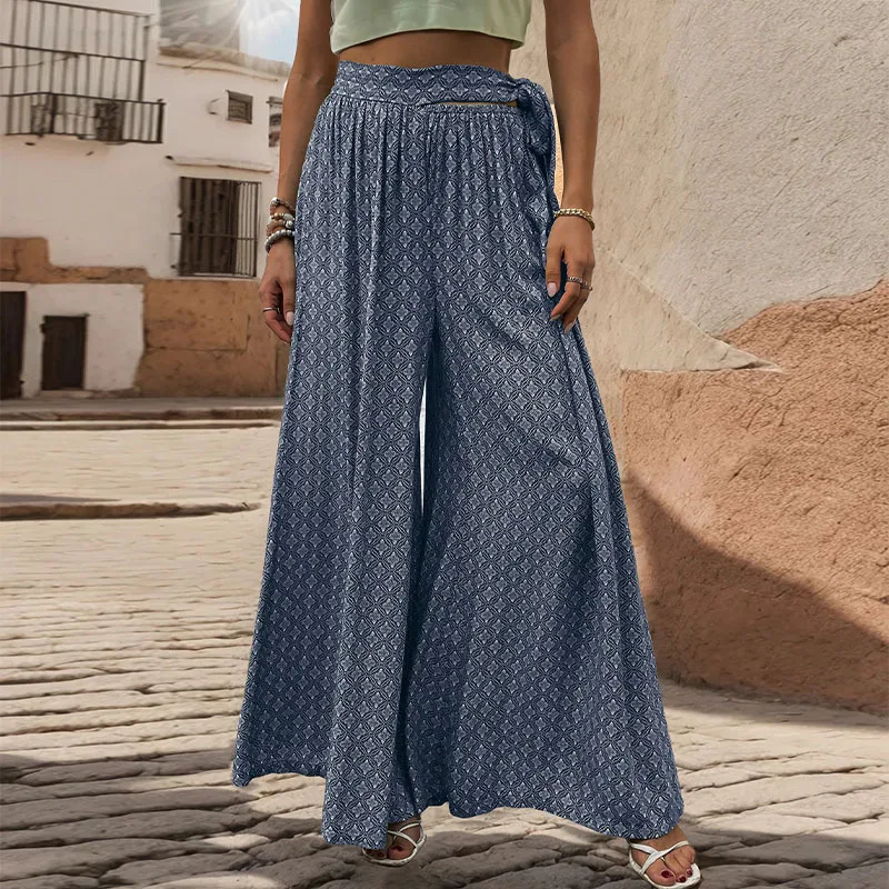 Imagem -04 - Qybian-calça de Pernas Largas Feminina com Renda Cintura Alta Casual Estampa Retrô Solta Verão Novo Y2k 2023