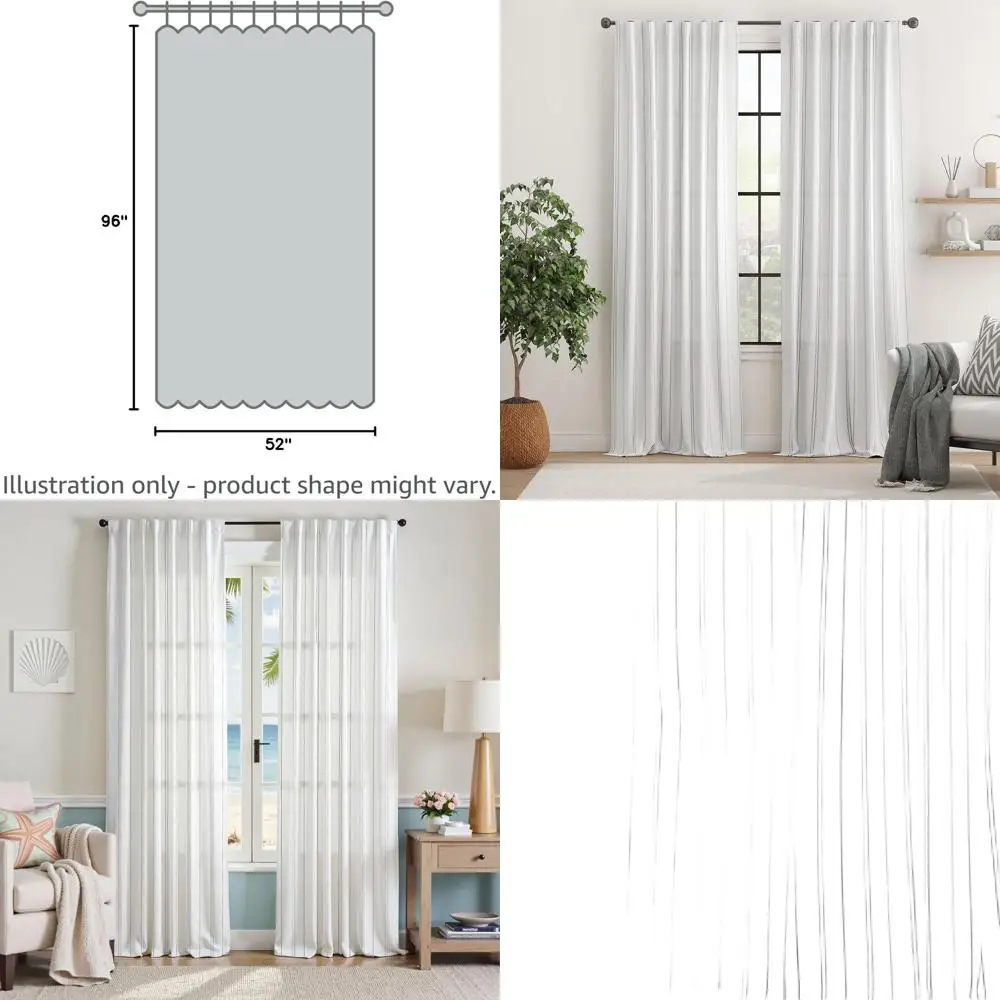 Modern Linen-Style Grey Striped Curtains, 96 Length, Privacy & Light Filtering, Back Tab, 2-Panel Set for Living Room & Bedroom