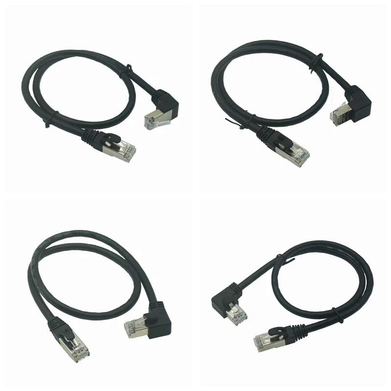 1M 2M 3M 5m 10m Right Angle Up Left Down Cat6 Ethernet Cable 90 Degree Angle STP Network Patch Lan RJ45 Cable Cat 6 Black