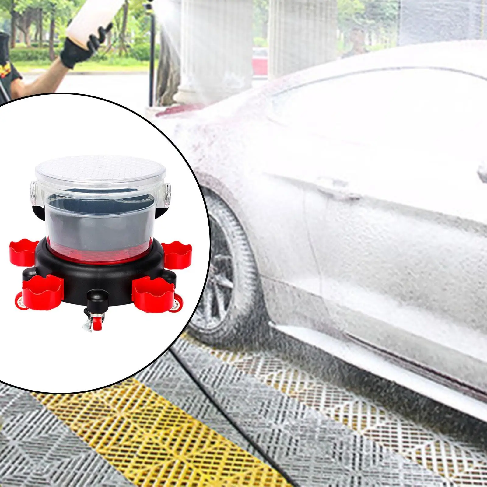 Detailing Car Wash Bucket Set with Rolling Dolly 360 Degree Wheels Portable Transparent Cleaning Bin for Car Care