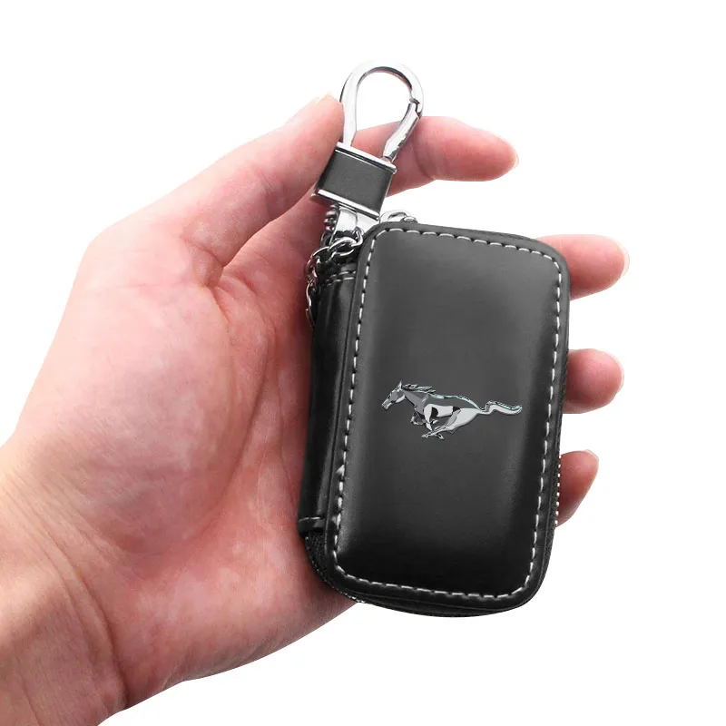 1Pcs Leather Key Wallet Car Key Bag Multi Function Key Case Hub center cover For Ford Mustang SHELBY GT 500 350 Convertible V