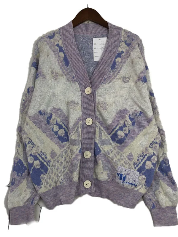 빈티지 스몰 니트 울 카디건 코트 레트로 다용도 겨울 스웨터 롱 슬리브 브이넥 싱글 브이...