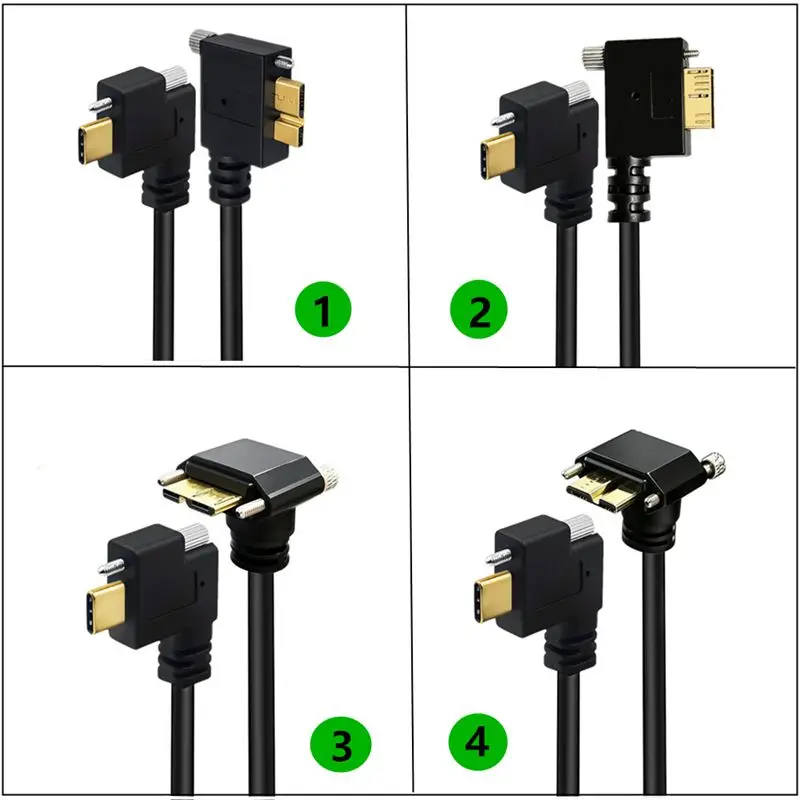 60cm 1m Double Bend Type-C Male to Micro-B USB3.0 Male with Screw Panel Cable Double Lock Industrial Camera Embedded Case Fixed