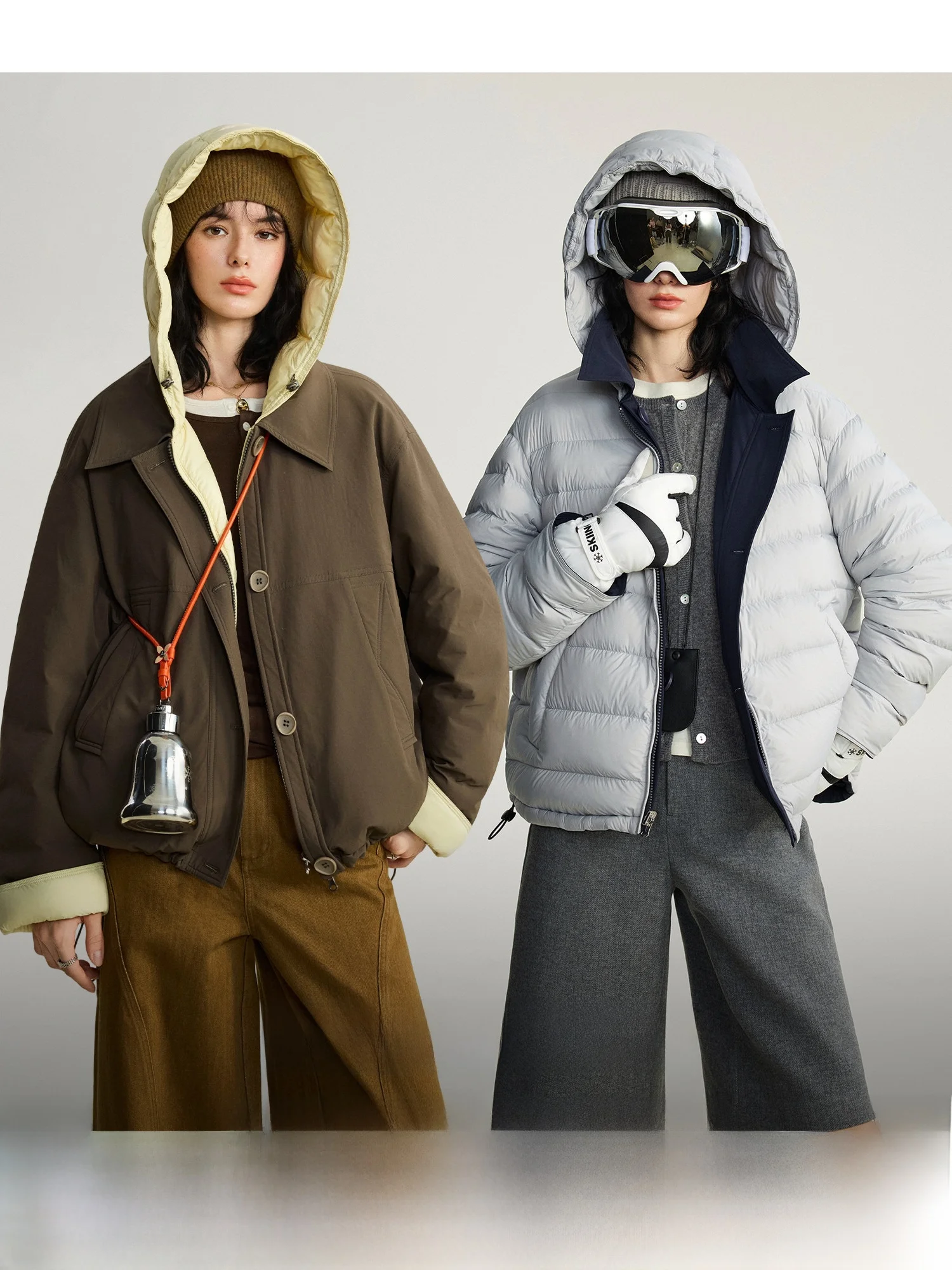 

Double-Sided Ra Pork Du down Jaet High Puffin Hooded Durable Warmth Women's Winter Outerwear Faion Design