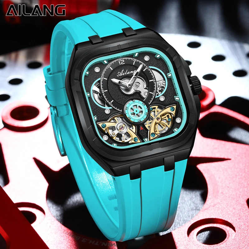 Nowe męskie zegarki automatyczne AILANG - kwadratowy mechaniczny tourbillon, wodoszczelny, szafirowe szkło, zegarek sportowy męski