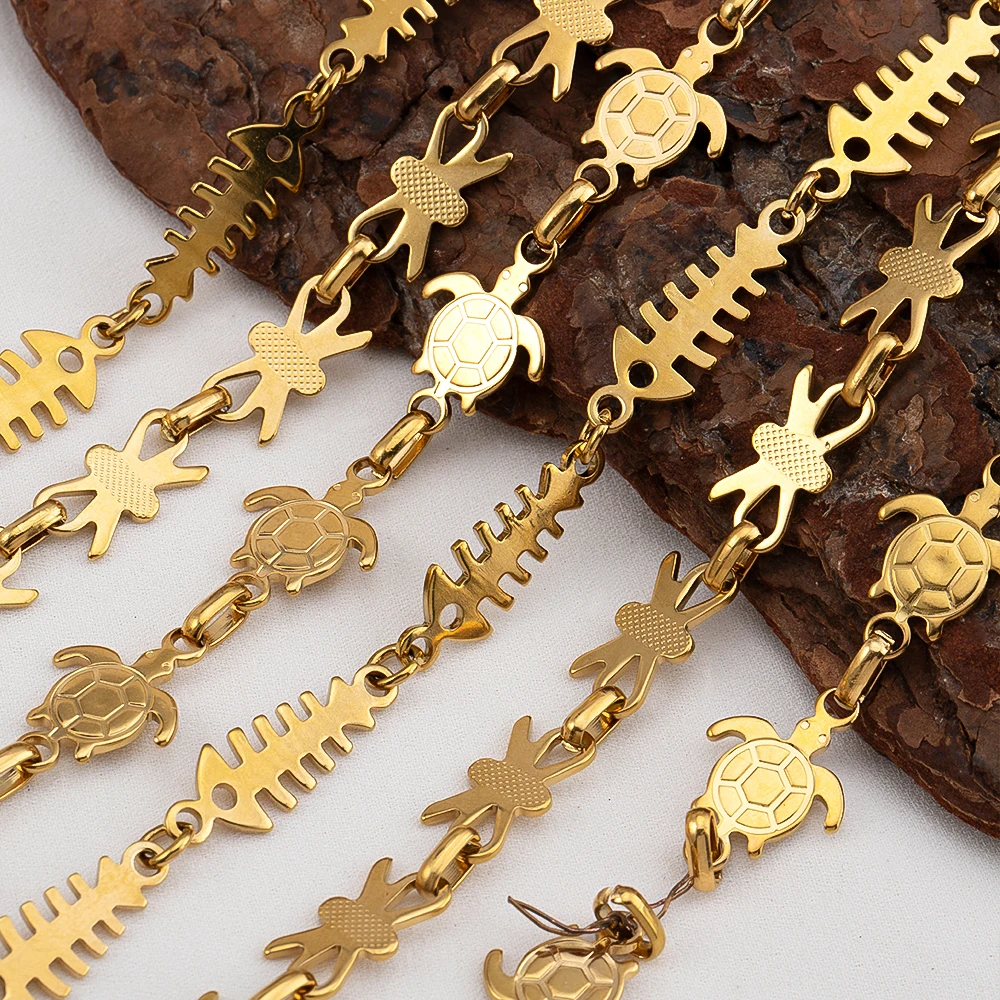 0.5Meter 1Meter Stainless Steel Fishbone Turtle Butterfly Link Chain for DIY Necklace Bracelet Jewelry Making Accessories