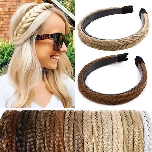 Imagen 2 del producto Banda para el cabello para mujer, trenza de espina de pescado, peluca perezosa, diadema trenzada, horquilla, moda bohemia, tocado antideslizante, accesorios para el cabello de novia