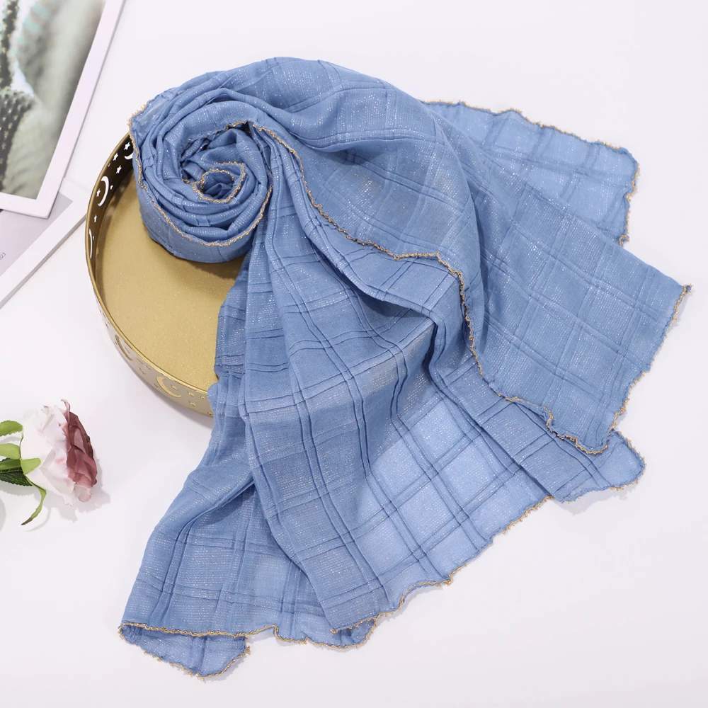 Luxus Plaid Voile Muslimischen Hijabs Golden Edge Design Hohe Qualität Islamische Turbane Damen Kopftücher Headwraps Großhandel RIMAIRE