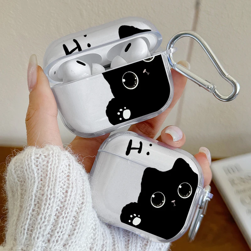 Cute Black Cat Pattern Shockproof Earphone Cover for AirPods Pro2/Pro3/Pro Headphones Cases Protective Case For AirPods 4/3/1/2