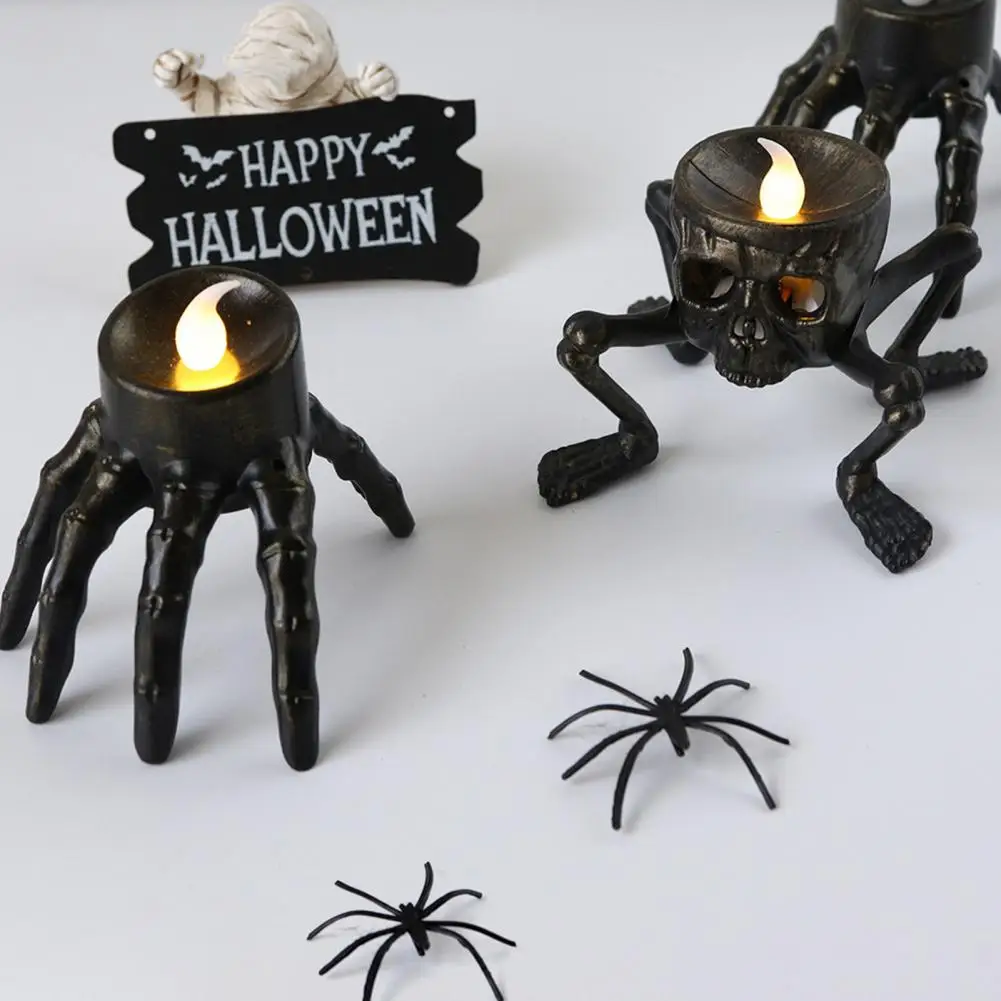 Halloween Prop Decoration Spooky Halloween Candle Holder Lights for Haunted House Party Decor Skeleton Hand Tea Light for Dining