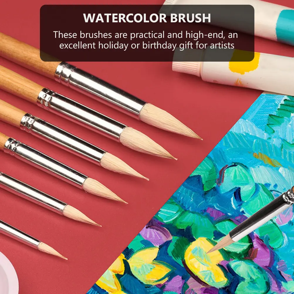 Watercolor Paint Brush Set, 12-Piece Pointed Tip Brushes with Wooden Handles for Gouache & Acrylic Painting