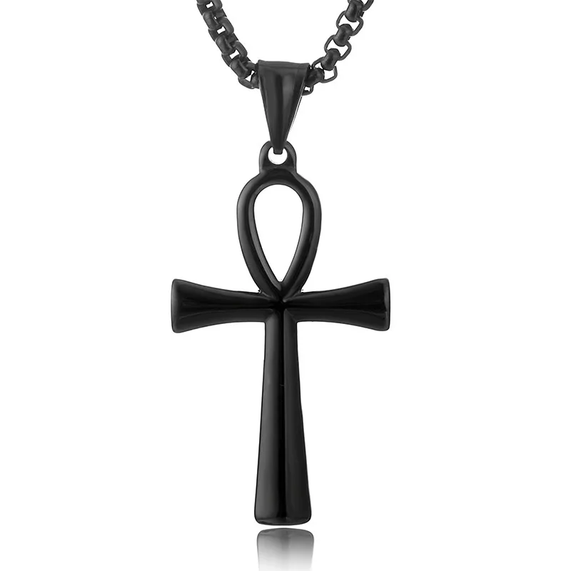 Neue ägyptische Ankh-Halskette für Herren, Kreuzanhänger, Edelstahl-Boxkette, Damenmode, Party-Schmuck, Accessoires – Detail 5