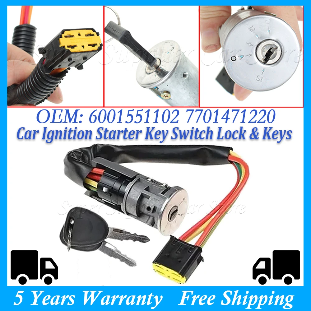 For Renault Logan Dacia Sandero Clio 1995-2005 Ignition Starter Key Switch Lock New 7701471220 6001551102 7702296589 7701471098