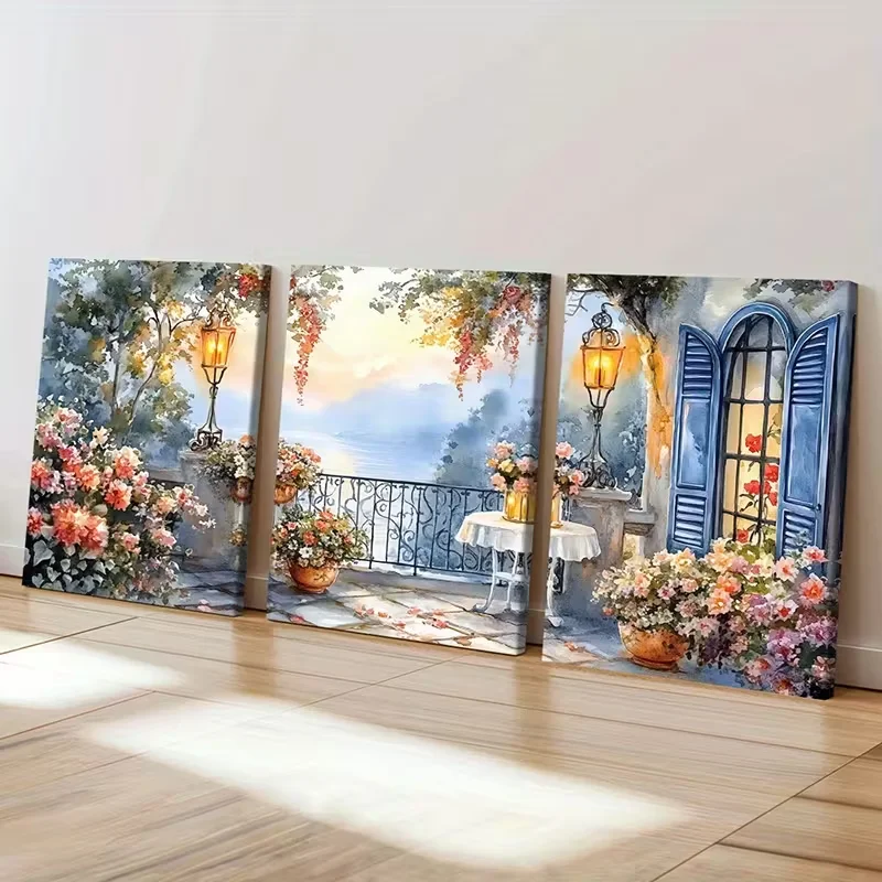 

Triptych Diamond Art Mosaic Romantic Mediterranean Scenery Diamond Painting 3Pcs Rhinestones DIY Embroidery Cross Stitch