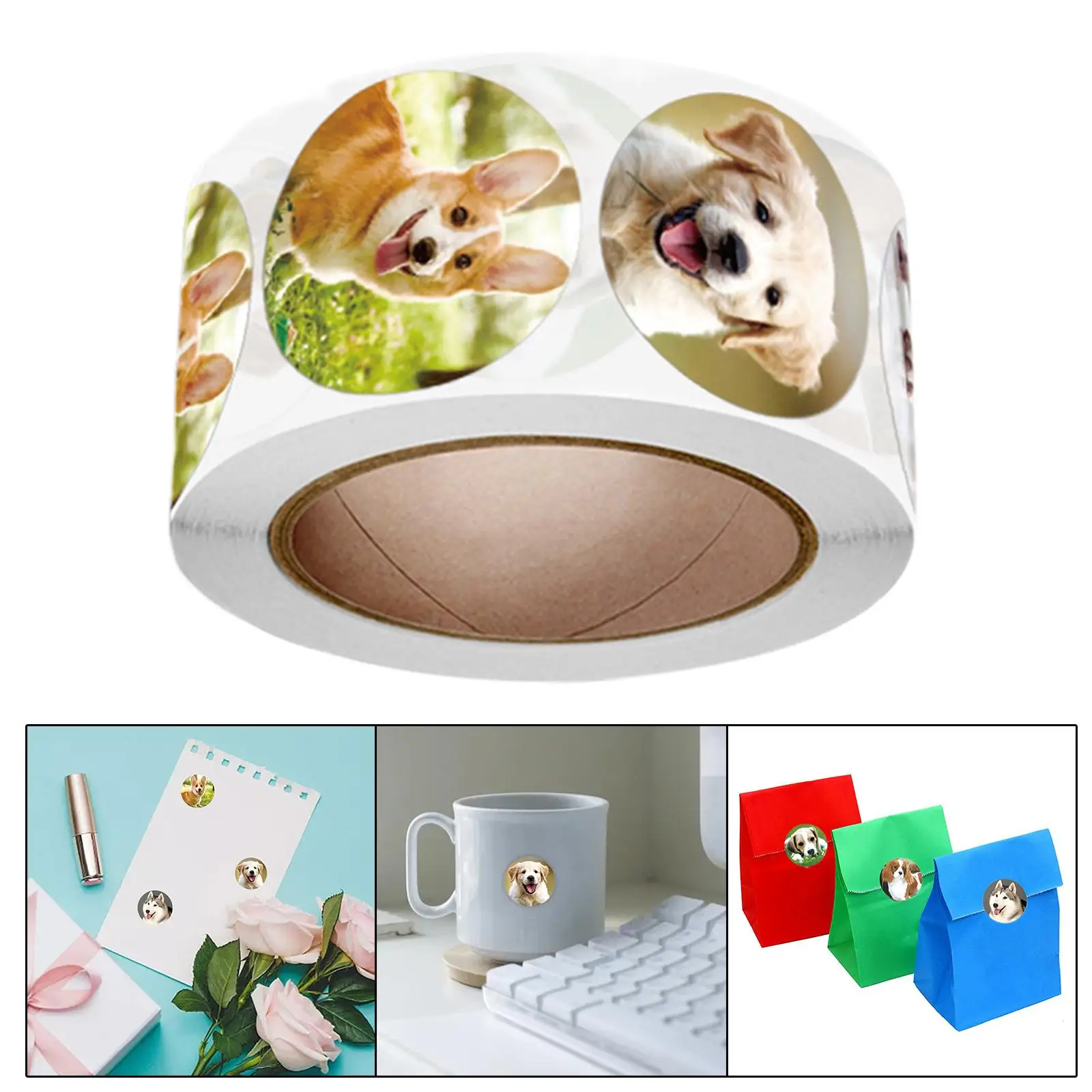 500x Dog Stickers Round Animal Stickers Puppy Stickers for Kids Birthday Party Favors