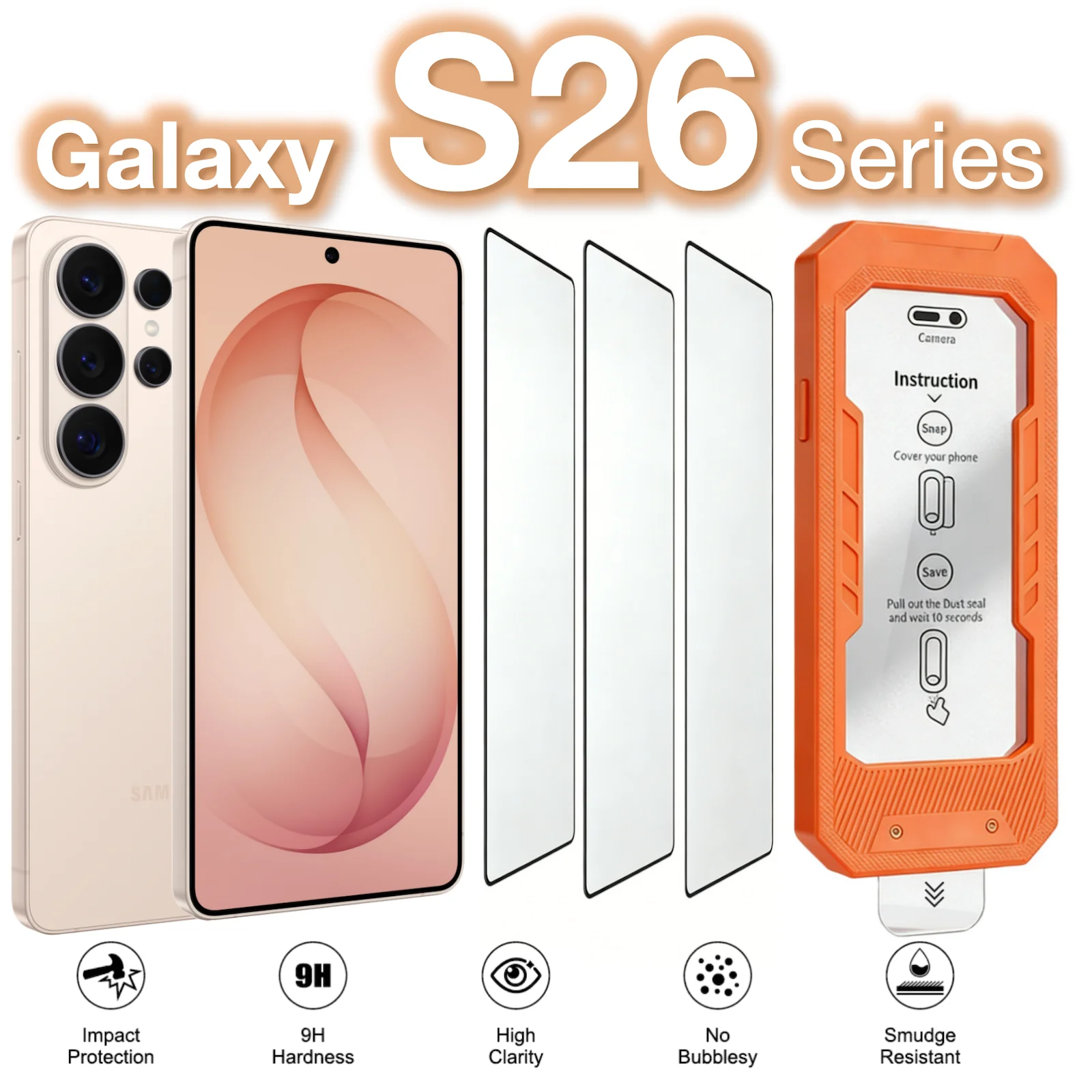 

3Pcs For Galaxy Samsung S26 Ultra S25 Edge S24 Plus Tempered Glass Screen Protector 9H Mobile Accessories Fingerprint Unlock