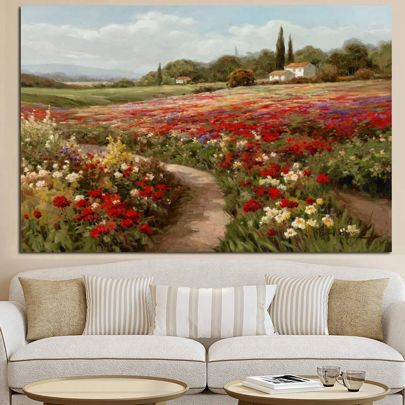 Impressionist Oil Claude Monet Poppy Fields Landscape Canvas Painting Posters and Prints Wall Art Pictures for Living Room Decor