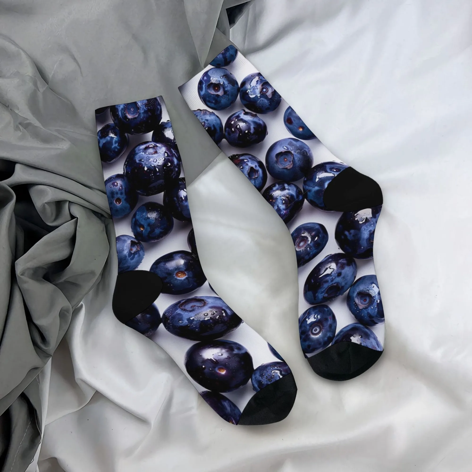 Fun Blueberry Socks for Food Lovers Cute Fruit Print Crew Socks Buttery Soft Everyday Socks Relaxing Home Socks