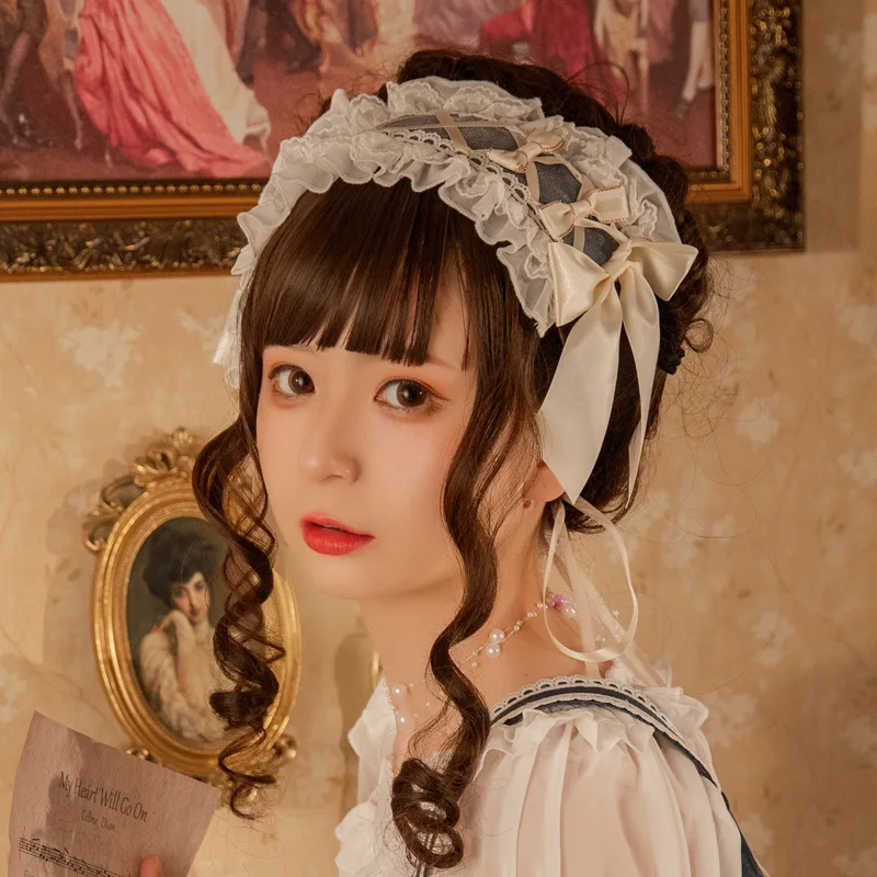 Kawaii Lolita nakrycia głowy dziewczyny koronkowe Miads księżniczka opaski dla kobiet słodkie w japońskim stylu Harajuku słodkie Cosplay akcesoria do włosów