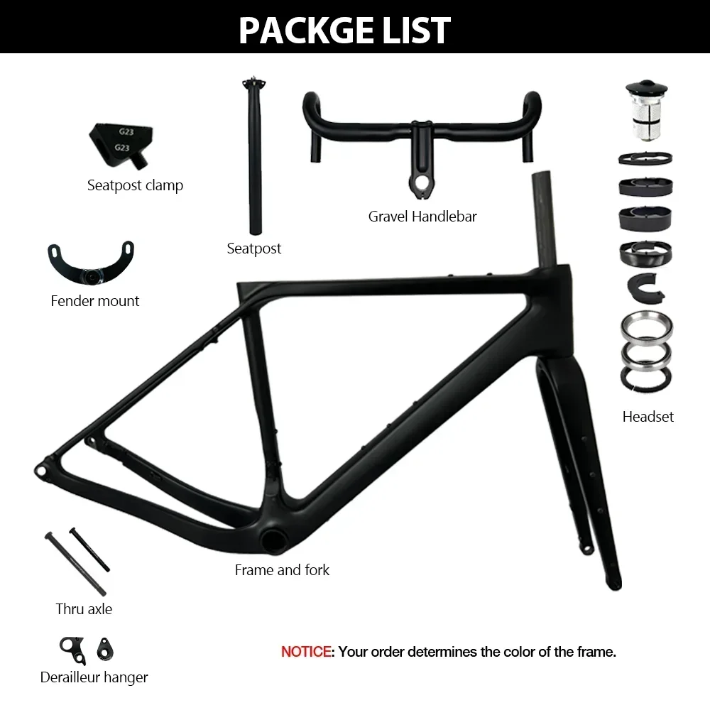 2023 NEW GT30 Carbon Gravel Frame Disc Brake 700C*50C Threaded T47 Full Hidden Cable Gravel Bicycle 16° Flare Handlbar