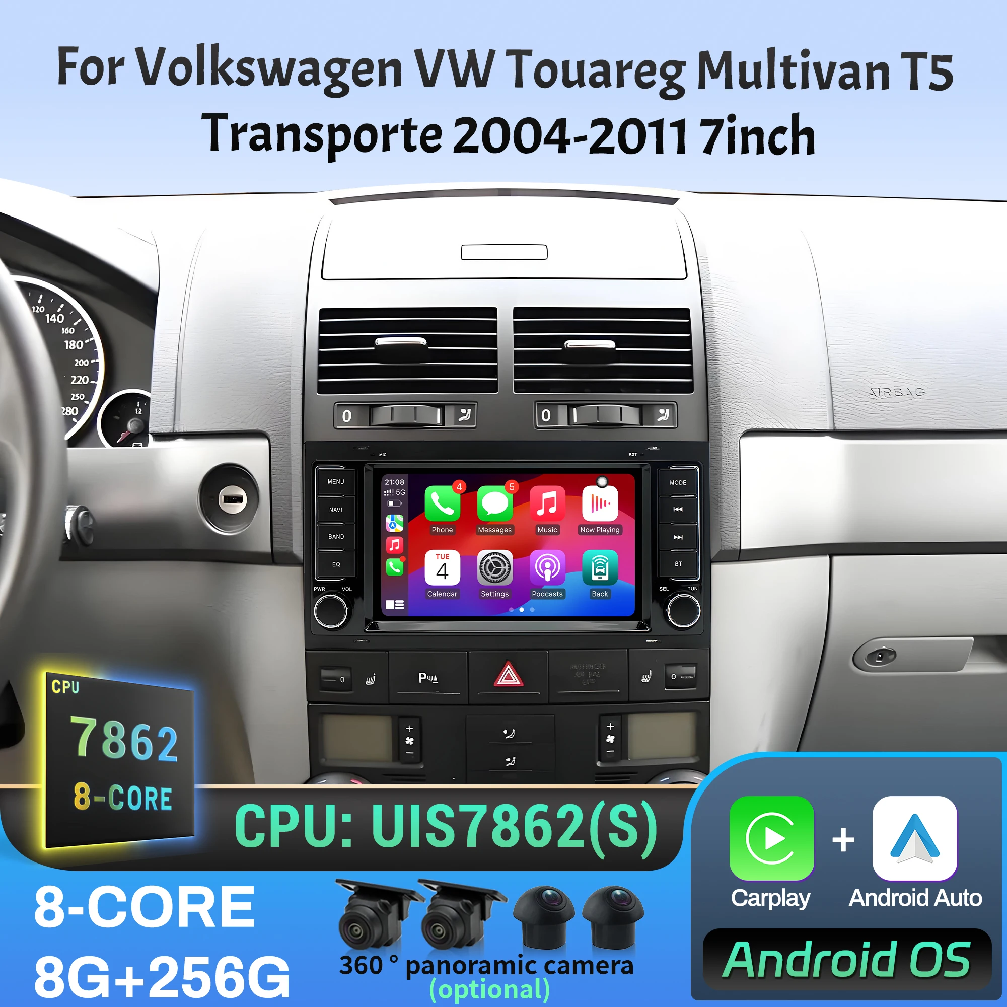 7 inch Car Radio For Volkswagen VW Touareg Multivan T5 Transporte 2004-2009 2010 2011 Wireless BT CarPlay Head Unit Touch Screen