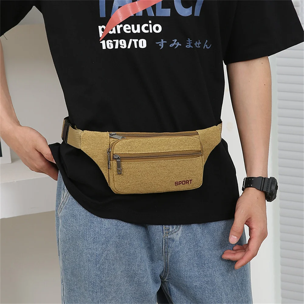 Fashion Sports Men's Retro Canvas Waist Bag Business Bag Slanting Bag  Women and Men Chest Bag Cell Phone Multi Zipper Rucksack