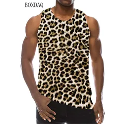 Fashion Leopard Men's Tanks Summer Sleeveless Animal Pattern 3D Print Male Vest Loose Casual Round-Neck Sporty Gym Tops Hip Hop