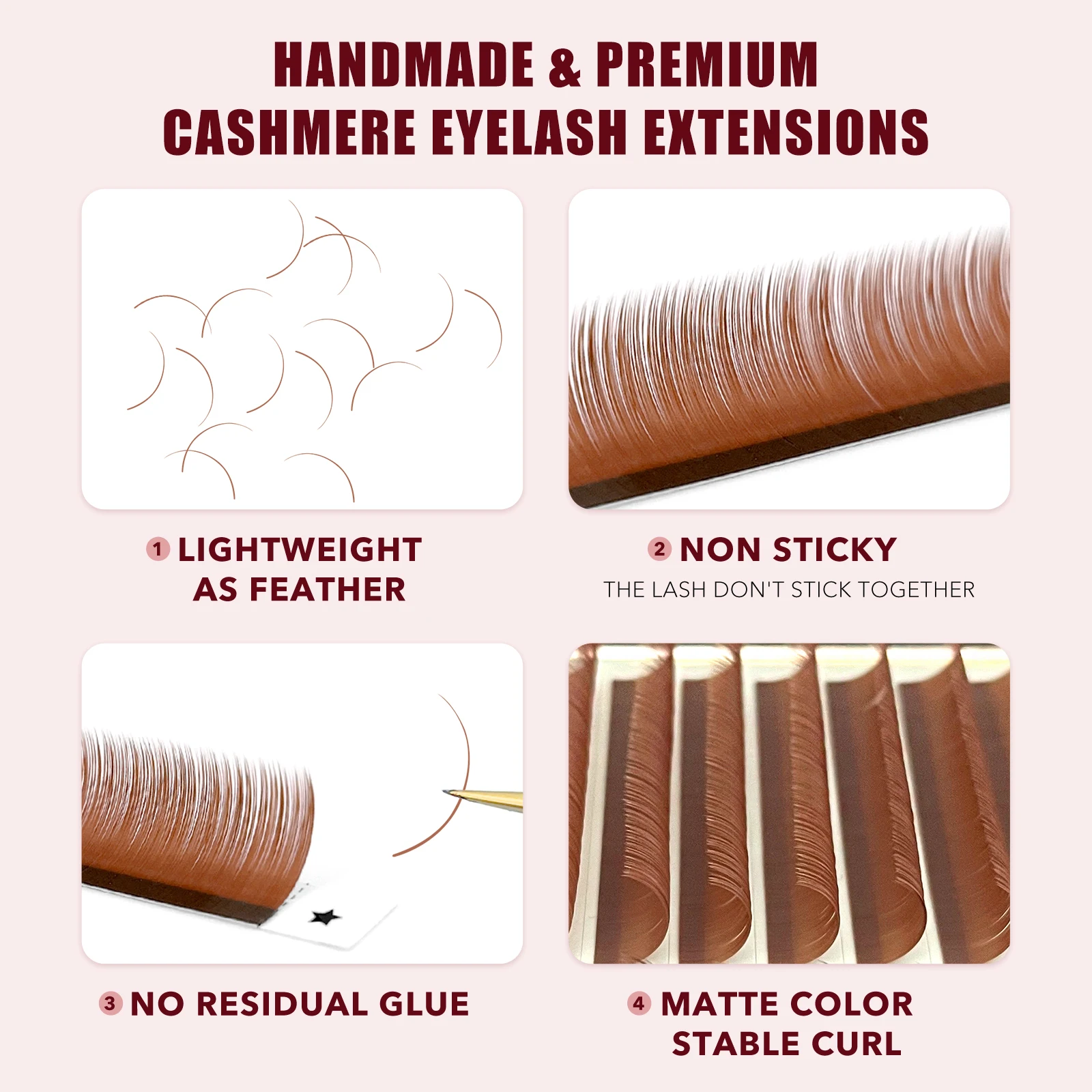 Abonnie 32 Rows Light Dark Brown Individual Eyelash Extension 12-15mm Brown Color False Lashes Mink Eyelashes Extension