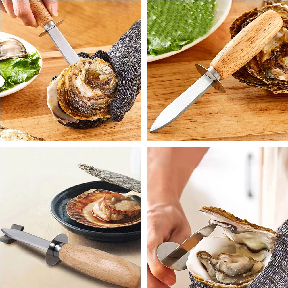

2pcs Stainless Steel Oyster Shucker Tools Wood Handle For Clam Shellfish Seafood Opening Kitchen Supplies Anti-Slip Grip