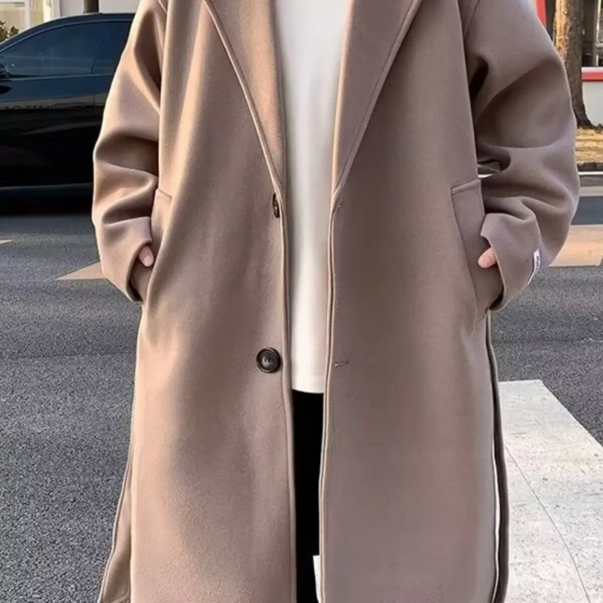 

Осень-зима Thiened, мужское шерстяное пальто большого размера, свободный плащ средней длины, Bla, выше колена, полиэфирное волокно