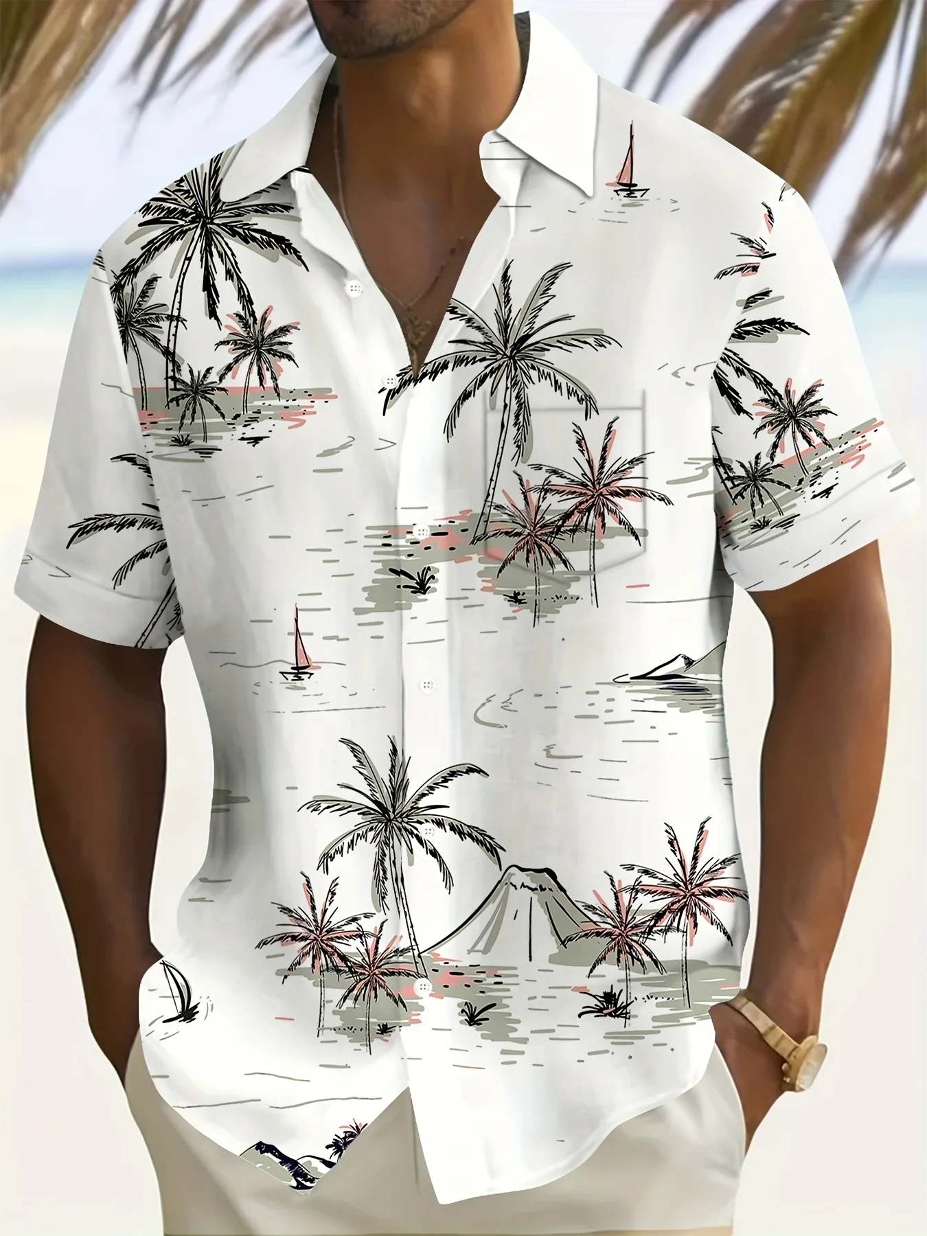 Summer Palm Print Men's Short-Sleeved Casual Shirt Street Fashion Print Men's Casual Shirt Hawaiian Multiple Styles Beach Shirts