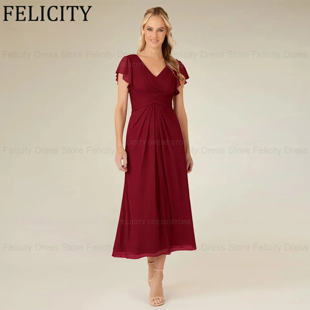 فساتين أم العروس البسيطة المخصصة 2025 على شكل حرف a على شكل حرف v مطوي فستان رسمي لحفلات الزفاف للضيوف رداء Invitée Mariage