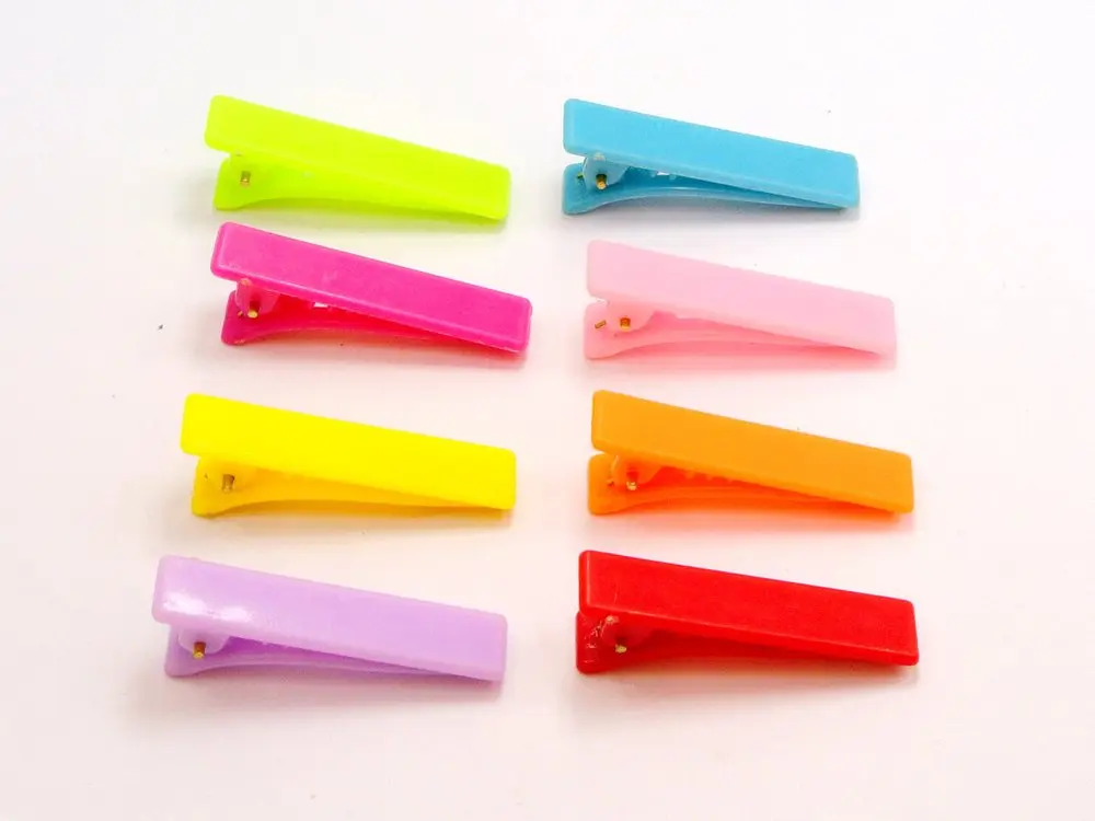 25 Mixed Bubblegum Color Plastic Pinch Alligator Hair Clips Teeth Bows DIY 41mm