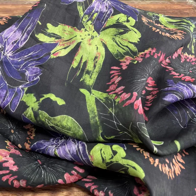 

1yard flower Painting telas High quality New Style ramie fabric Fashion cheongsam Gown Dress fabrics for clothing