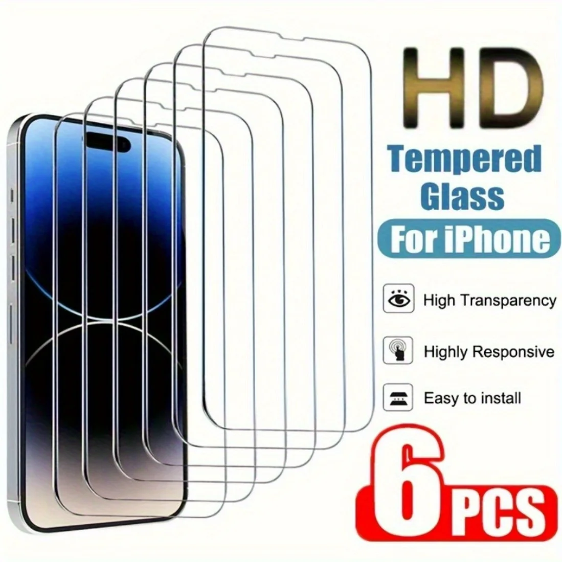 6 Stück HD-Displayschutzfolie aus gehärtetem Glas, kompatibel mit iPhone 7/17Air/17 Pro/17 Pro Max/16 15 13 11 12 14 Pro Max/13 Mini