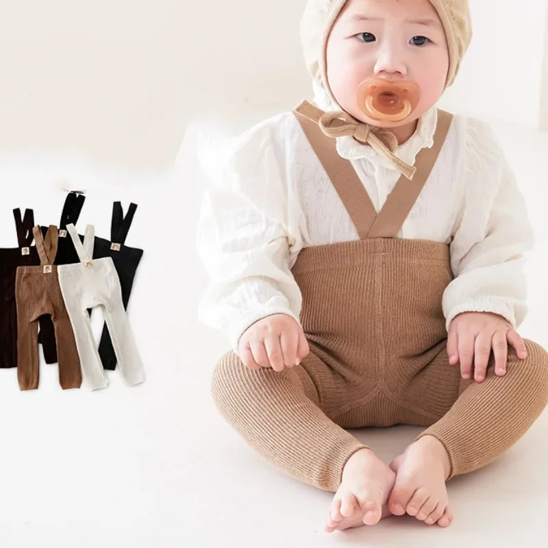 Newborn Suspender Tights Baby Girl Ribbed Leggings Suspender Pants Overalls Knit Tights Pantyhose Socks Warm Stockings